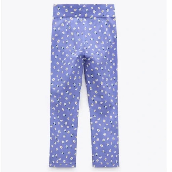 ZARA Blue Cornflower Cropped Daisy Pants M - Picture 3 of 7